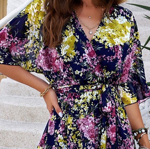 Blue Printed Half Slit Dress - Picture 2 of 11